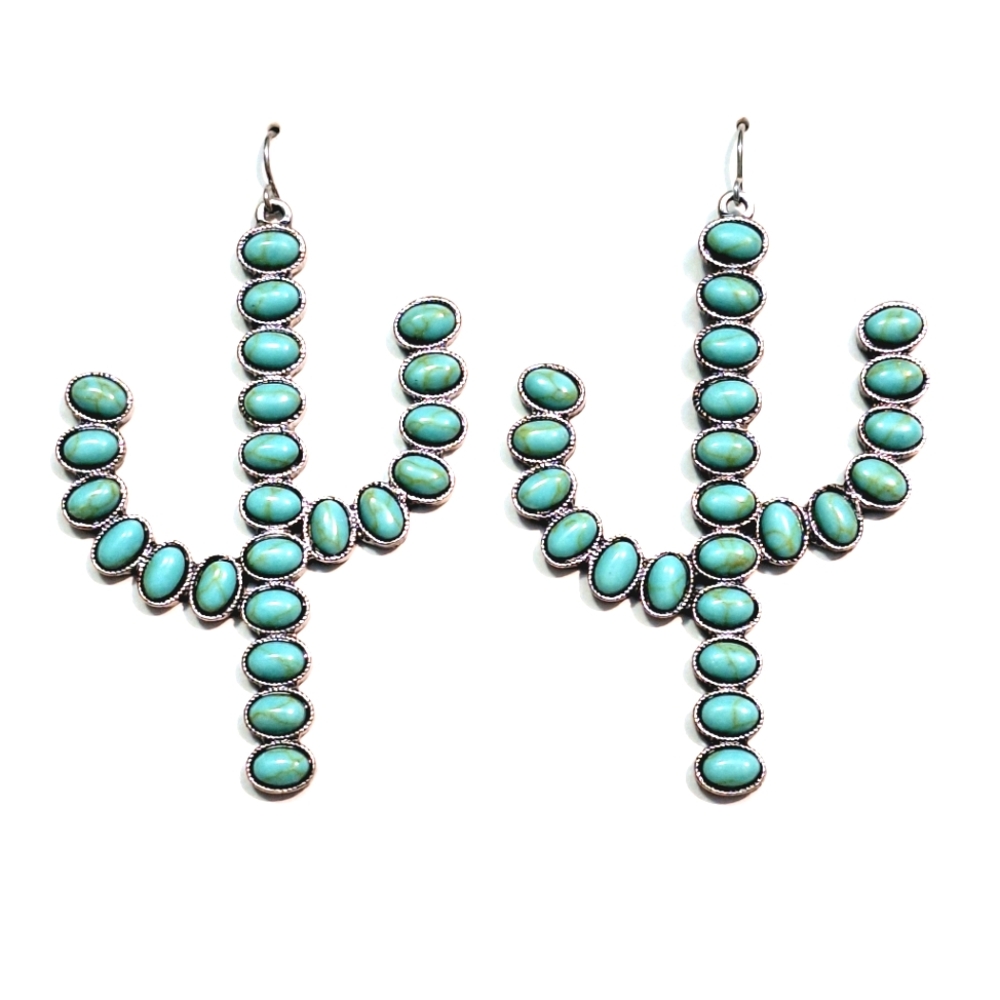 💎 3/$25 Turquoise Stone Cactus Earrings